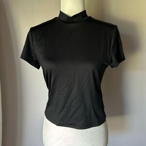 ABERCROMBIE & FITCH Women’s Black Mock Neck Short Sleeve Crop Top